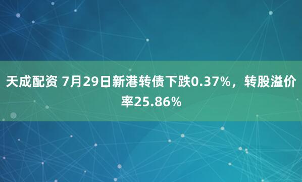 天成配资 7月29日新港转债下跌0.37%，转股溢价率25.86%